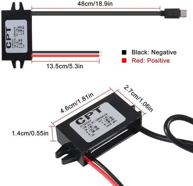 Alt view image 3 of 7 - KEHIPI 2pcs DC Converter 12V/24V to 5V 3A 15W DC Buck Converter ModuleType-C USB Power Adapter Compatible with Raspberry Pi 4, Cellphone, Car