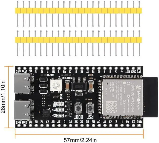 Alt view image 2 of 7 - KEHIPI 3PCS ESP32-S3-DevKitC-1-N8R2 ESP32-S3 Development Board Type-C WiFi+Bluetooth Internet of Things Dual Type-C Core Board N8R2 ESP32 ESP32-S3 ESP32-S3 Module