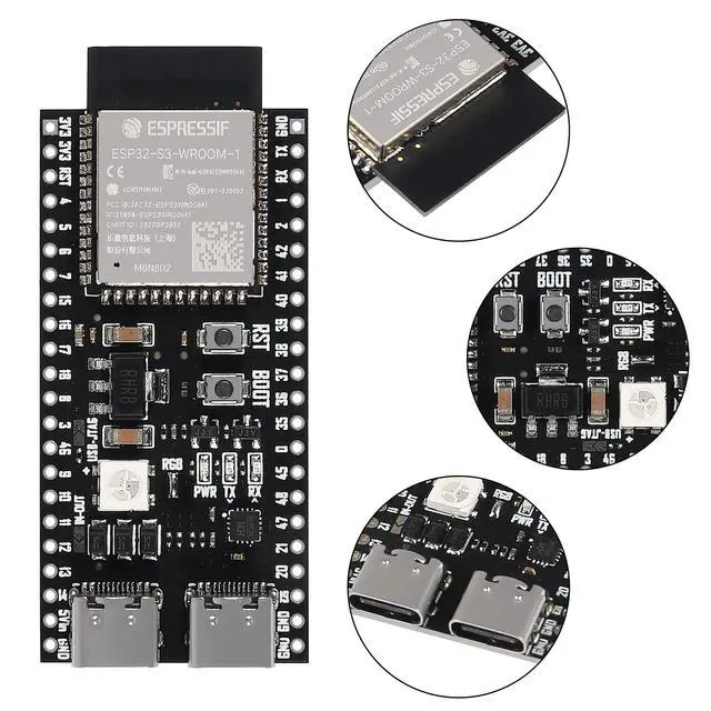Alt view image 4 of 7 - KEHIPI 3PCS ESP32-S3-DevKitC-1-N8R2 ESP32-S3 Development Board Type-C WiFi+Bluetooth Internet of Things Dual Type-C Core Board N8R2 ESP32 ESP32-S3 ESP32-S3 Module