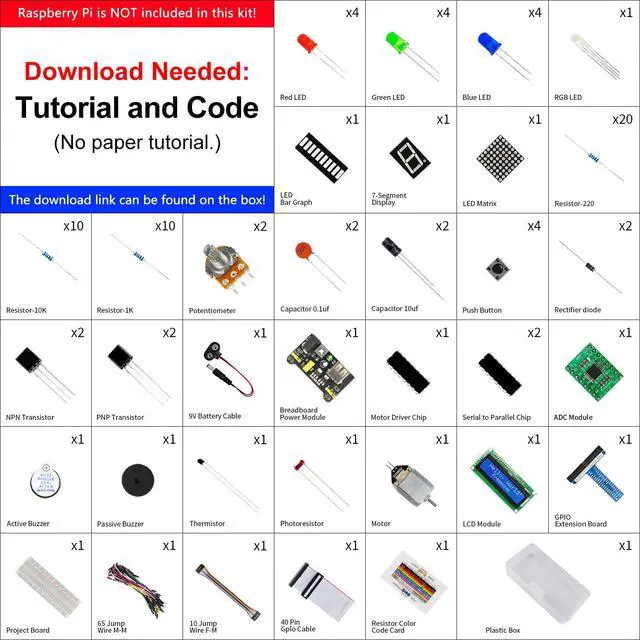 Alt view image 2 of 7 - KEHIPI Super Starter Kit for Raspberry Pi 5 4 B 3 B+ 400 Zero 2 W, 682-Page Detailed Tutorial, Python C Java Scratch Processing Code, 164 Items, 88 Projects (Raspberry Pi NOT Included)