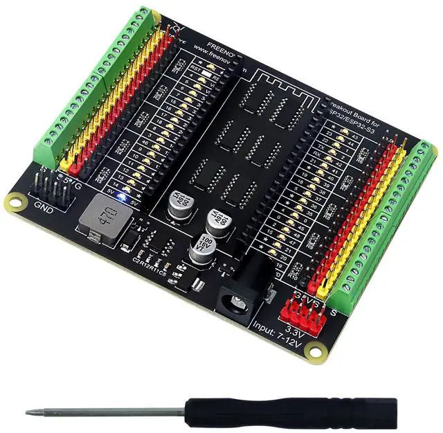 Main image of KEHIPI Breakout Board for ESP32 / ESP32-S3 WROVER WROOM, Terminal Block Shield HAT with Pin Header, 5V 3.3V Power Outputs, GPIO Status LED