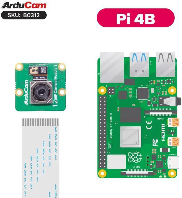 Alt view image 6 of 7 - KEHIPI for Raspberry Pi Camera Module 3, 12MP IMX708 75°(D) Autofocus Pi Camera V3, 15-22pin FFC Cable
