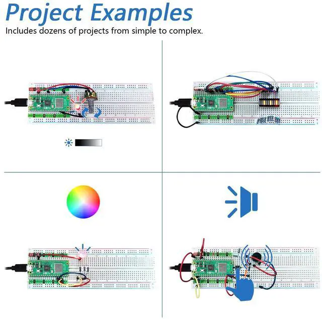 Alt view image 4 of 7 - KEHIPI Basic Starter Kit for Raspberry Pi Pico 2 W (Included), Dual Arm Cortex-M33 and Dual Hazard3 RISC-V Microcontroller, 386-Page Detailed Tutorial, 142 Items, 55 Projects, Python C Code