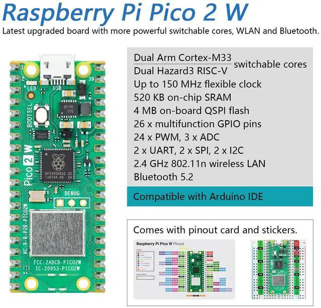 Alt view image 3 of 7 - KEHIPI Basic Starter Kit for Raspberry Pi Pico 2 W (Included), Dual Arm Cortex-M33 and Dual Hazard3 RISC-V Microcontroller, 386-Page Detailed Tutorial, 142 Items, 55 Projects, Python C Code
