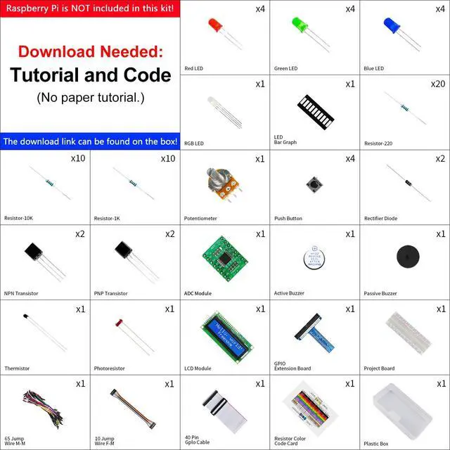 Alt view image 2 of 7 - KEHIPI LCD 1602 Starter Kit for Raspberry Pi 5 4 B 3 B+ 400 Zero 2 W, 535-Page Detailed Tutorial, Python C Java Scratch Processing Code, 151 Items, 69 Projects (Raspberry Pi NOT Included)