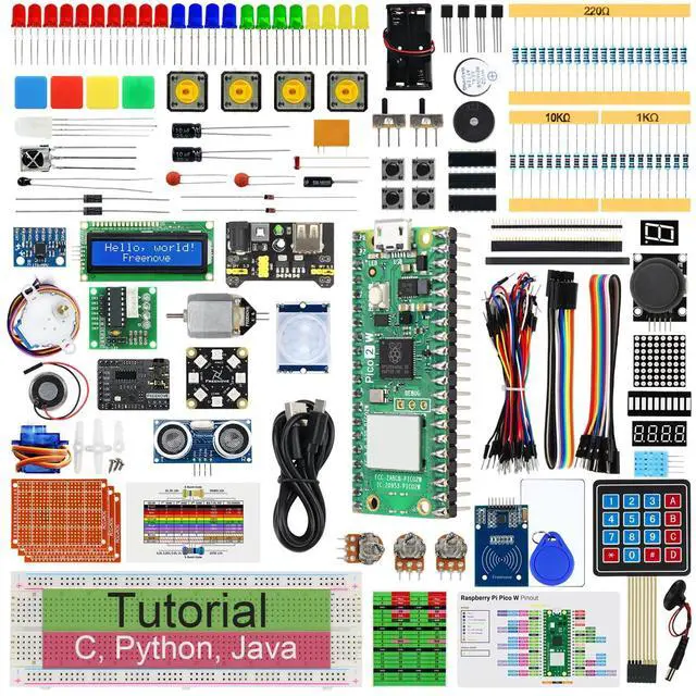 Main image of KEHIPI Ultimate Starter Kit for Raspberry Pi Pico 2 W (Included), Dual Arm Cortex-M33 and Dual Hazard3 RISC-V Microcontroller, 767-Page Detailed Tutorial, 224 Items, 119 Projects, Python C Java Code