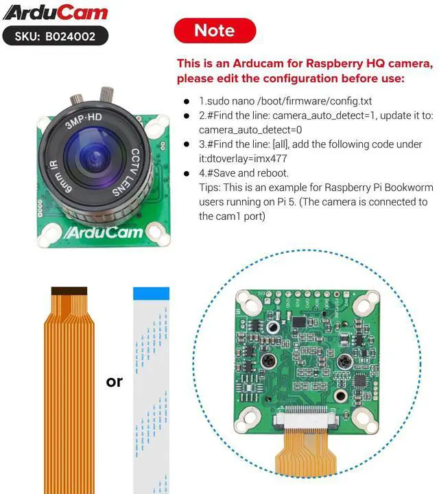 Alt view image 3 of 7 - KEHIPI IMX477 Pi HQ Camera for Raspberry Pi 5, Comes with a 1/2.3 6mm Focal Length CS Lens, Widely Compatible with Raspberry Pi 4B, 3B+, Zero