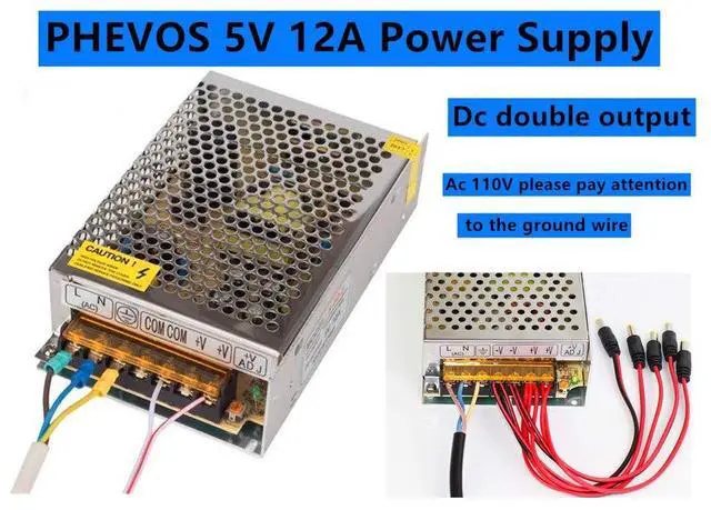 Alt view image 2 of 7 - KEHIPI DC 5V 12A Power Supply, PHEVOS AC 110/120 to DC 5V Universal Switching Transformer Adapter for Raspberry PI Models, CCTV, Radio, Computer Project, LED Strips Pixel Lights