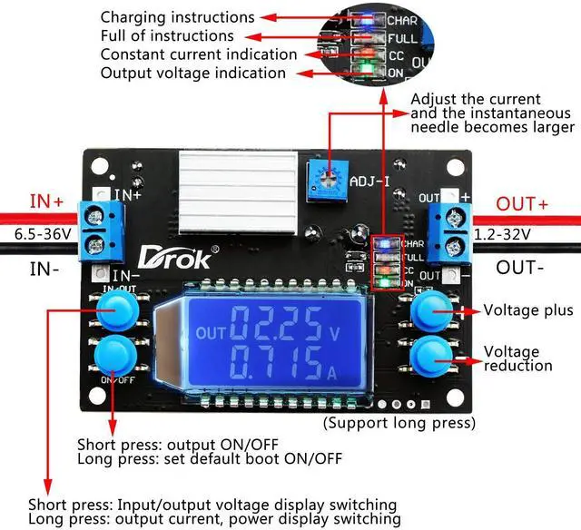 Alt view image 2 of 6 - KEHIPI Buck Converter 12v to 5v, Voltage Regulator Board DC 6.5-36V 24v Step Down to DC 1.2V-32V 12 v Volt Transformer Reducer 4.5A 75W CC CV Power Supply Module
