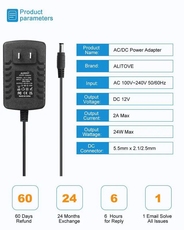 Alt view image 4 of 7 - KEHIPI 12V Power Supply 2A Universal AC Adapter, 100-240 50/60Hz to 12 Volt 2Amp Transformer DC 12V Power Adapter Cord 5.5 x 2.5mm/2.1mm Plug with Wiring Terminal(2-Pack)