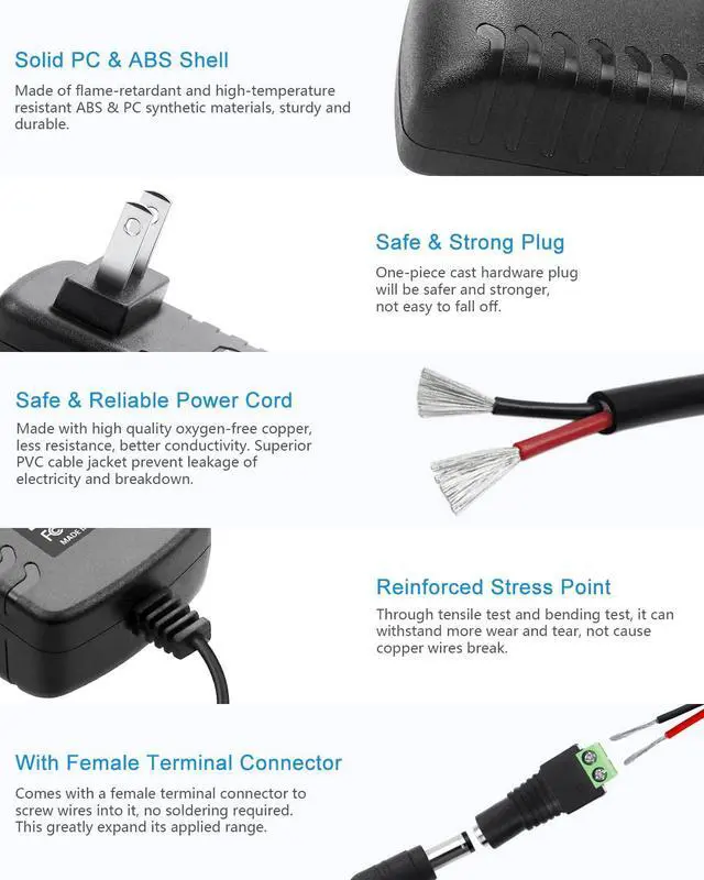 Alt view image 3 of 7 - KEHIPI 12V Power Supply 2A Universal AC Adapter, 100-240 50/60Hz to 12 Volt 2Amp Transformer DC 12V Power Adapter Cord 5.5 x 2.5mm/2.1mm Plug with Wiring Terminal(2-Pack)