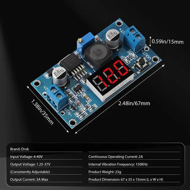 Alt view image 5 of 7 - KEHIPI LED Display LM2596 Buck Converter - Pack of 2 DC to DC Buck Converter Adjustable Voltage Regulator 4-40V to 1.25-37V