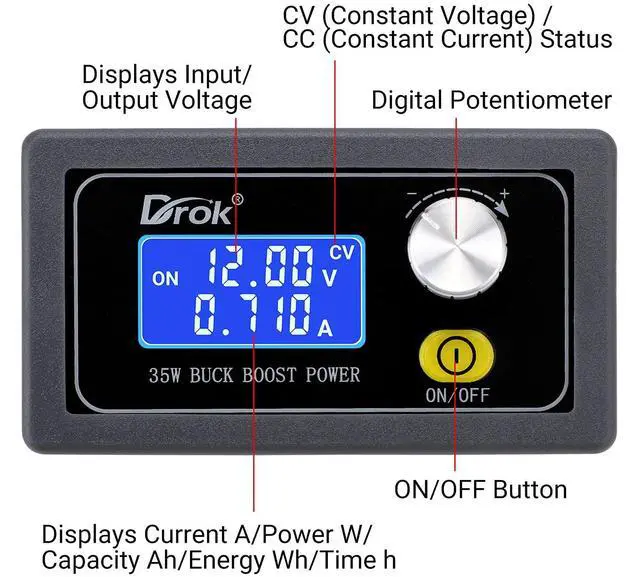 Alt view image 2 of 7 - KEHIPI DC Buck Boost Converter, 5V-30V Step Up Down to 0.6-30V Digital Control Power Supply, 6V 12V 24V Voltage Regulator, LCD Digital Display Buck Boost Module Voltage Transformer for Golf Cart