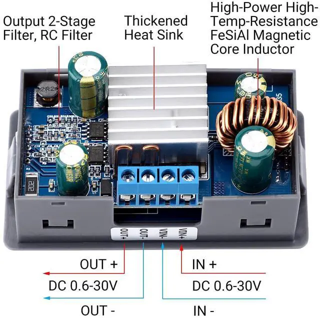 Alt view image 3 of 7 - KEHIPI DC Buck Boost Converter, 5V-30V Step Up Down to 0.6-30V Digital Control Power Supply, 6V 12V 24V Voltage Regulator, LCD Digital Display Buck Boost Module Voltage Transformer for Golf Cart