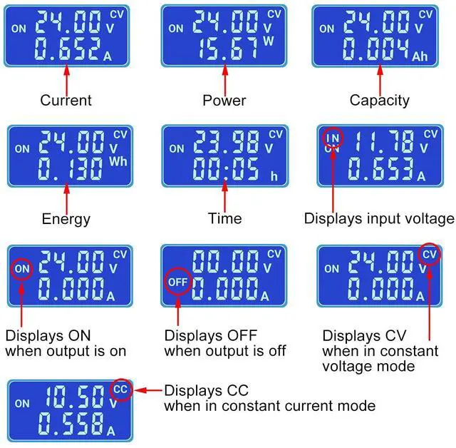 Alt view image 4 of 7 - KEHIPI DC Buck Boost Converter, 5V-30V Step Up Down to 0.6-30V Digital Control Power Supply, 6V 12V 24V Voltage Regulator, LCD Digital Display Buck Boost Module Voltage Transformer for Golf Cart