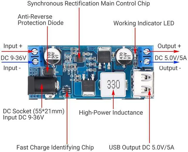 Alt view image 4 of 7 - KEHIPI DC Buck Converter 12V to 5V Step Down Converter Voltage Regulator 9V-36V to 5V 3.5-6A, Pack of 2, Blue