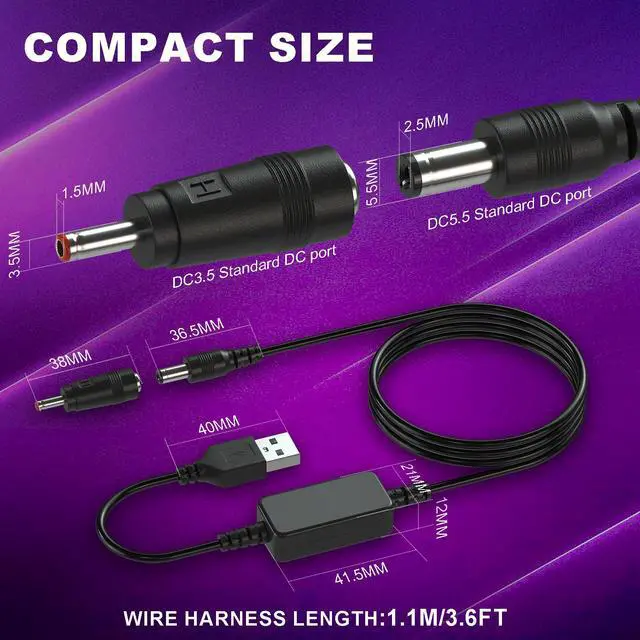 Alt view image 7 of 7 - KEHIPI USB to 12v Adapter - 5V to 12V Step Up Converter, Boost Converter Voltage Regulator with 5.5x2.5mm/3.5x1.35mm Ports and 1.2m Cable