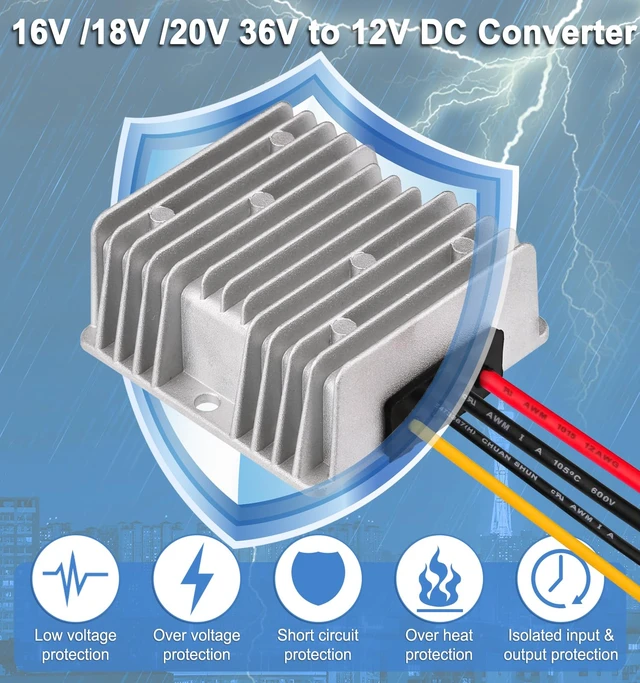 Alt view image 5 of 7 - DC 8-40V to 12V Converter 6A 72W Step Down Converter Voltage Reducer IP68 Waterproof Transformer for Golf Cart Truck Boat Vehicle