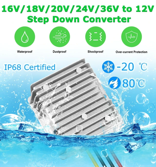 Alt view image 4 of 7 - DC 8-40V to 12V Converter 6A 72W Step Down Converter Voltage Reducer IP68 Waterproof Transformer for Golf Cart Truck Boat Vehicle