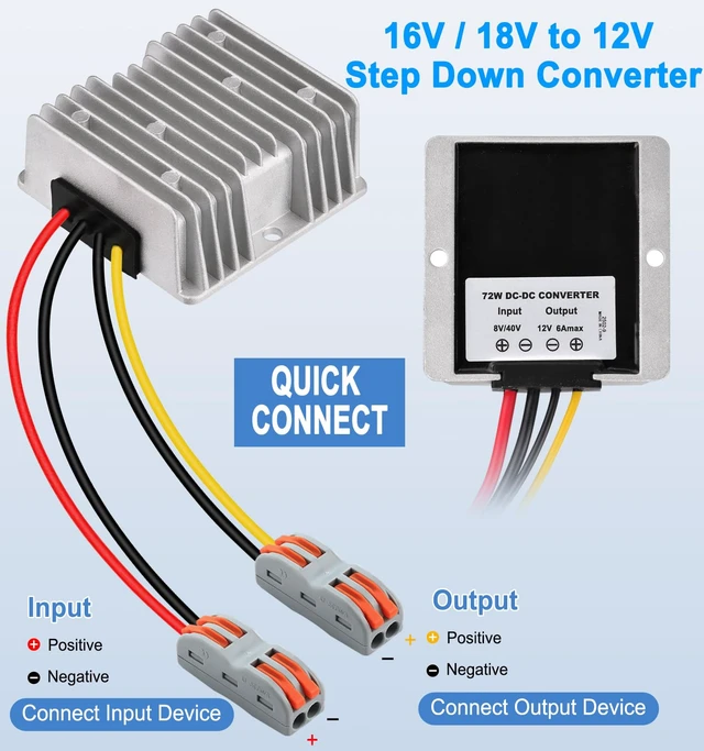 Alt view image 6 of 7 - DC 8-40V to 12V Converter 6A 72W Step Down Converter Voltage Reducer IP68 Waterproof Transformer for Golf Cart Truck Boat Vehicle