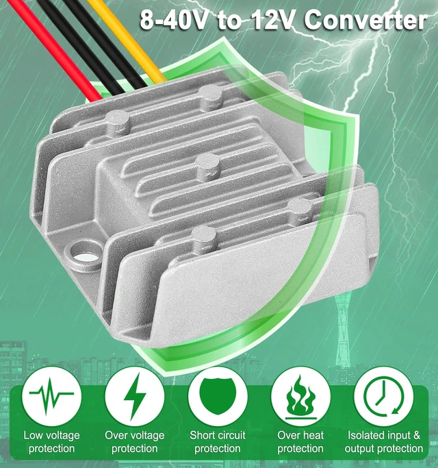 Alt view image 4 of 7 - DC 8-40V to 12V Converter 3A 36W Step Down Converter IP68 Waterproof Voltage Reducer Transformer for Golf Cart Truck Boat Vehicle