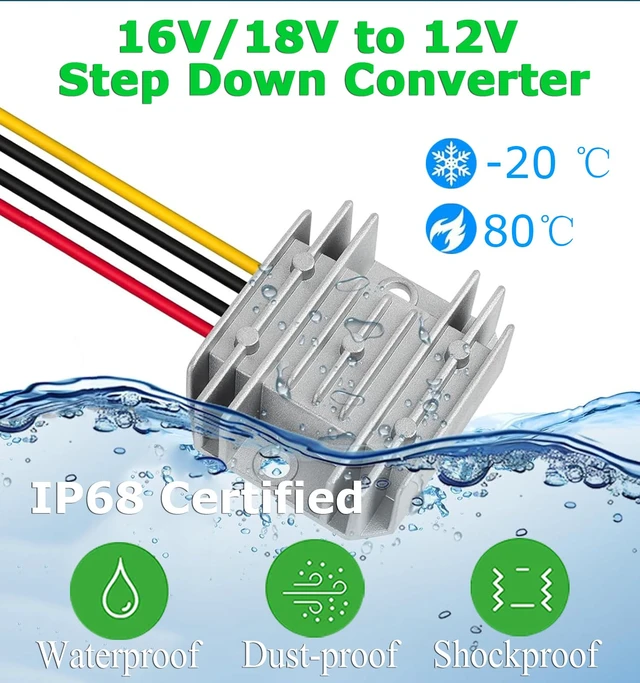 Alt view image 5 of 7 - DC 8-40V to 12V Converter 3A 36W Step Down Converter IP68 Waterproof Voltage Reducer Transformer for Golf Cart Truck Boat Vehicle