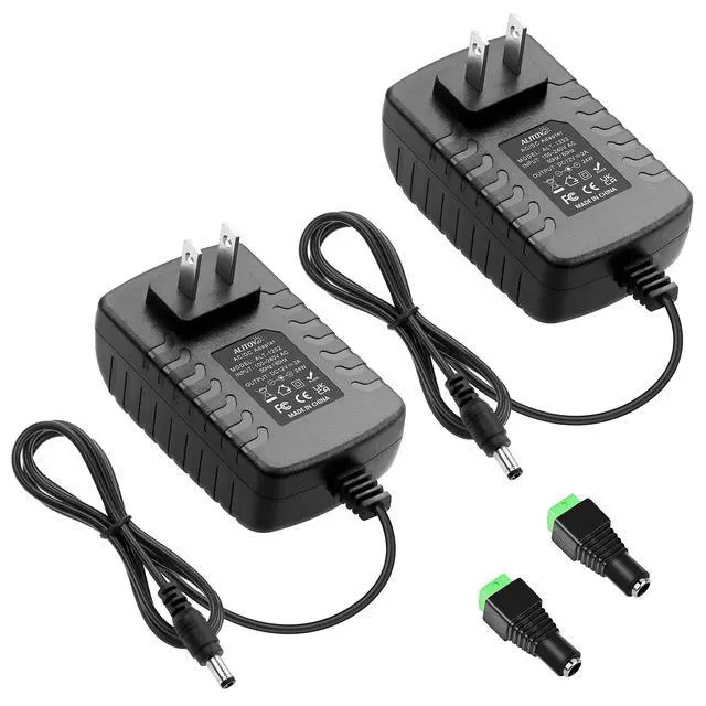 Main image of KEHIPI 12V Power Supply 2A Universal AC Adapter, 100-240 50/60Hz to 12 Volt 2Amp Transformer DC 12V Power Adapter Cord 5.5 x 2.5mm/2.1mm Plug with Wiring Terminal(2-Pack)
