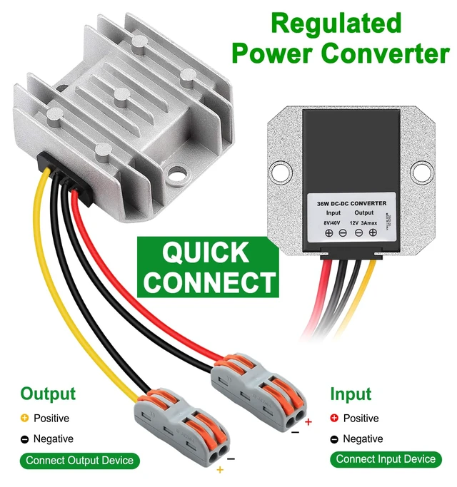 Alt view image 6 of 7 - DC 8-40V to 12V Converter 3A 36W Step Down Converter IP68 Waterproof Voltage Reducer Transformer for Golf Cart Truck Boat Vehicle