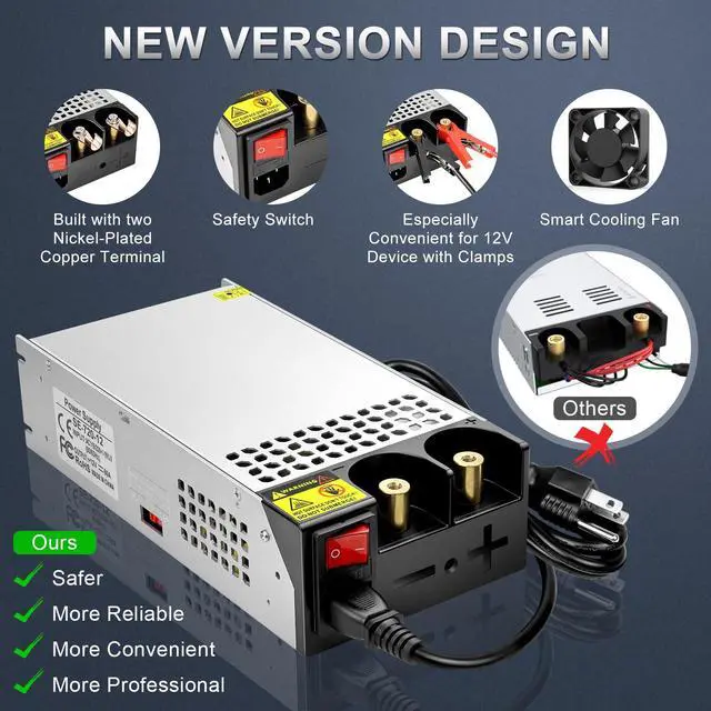 Alt view image 3 of 7 - KEHIPI 12V 720W New Version AC to DC Converter, 120V to 12V Power Supply, Switching Transformer for RV, LED Strips, CCTV, Car Stereos, LCD Monitors, Computer Projects