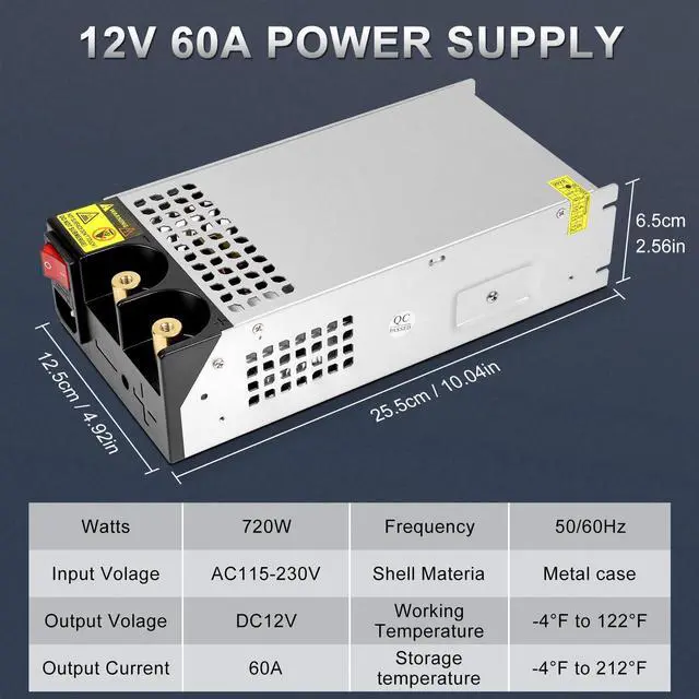 Alt view image 6 of 7 - KEHIPI 12V 720W New Version AC to DC Converter, 120V to 12V Power Supply, Switching Transformer for RV, LED Strips, CCTV, Car Stereos, LCD Monitors, Computer Projects
