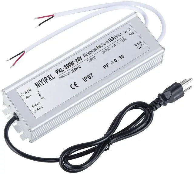 Main image of KEHIPI LED Driver 300 Watts(150W X2) 24V DC Transformer Waterproof IP67 Power Supply, 24V DC Low Voltage Output Adapter with 3-Prong Plug 3.3 Feet Cable for LED Light, Computer Project, Outdoor Light