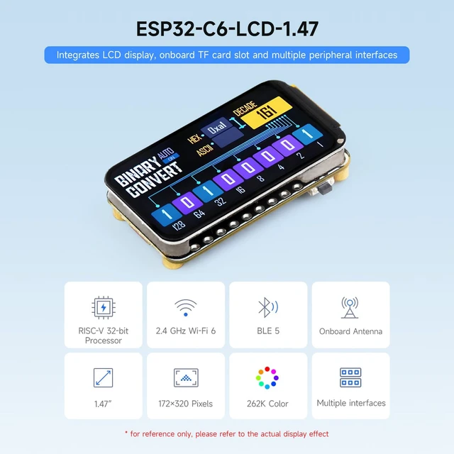 Alt view image 3 of 7 - ESP32-C6 1.47inch Display Dev Board, 172×320, 262K Color, 160MHz Running Frequency Single-core, Supports WiFi 6 & Bluetooth, with Colorful RGB LED, ESP32 with Display, with Pinheader