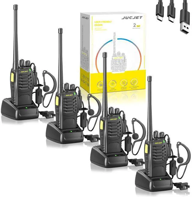 Main image of KEHIPI (4-Pack) Walkie Talkies, Includes Original Headsets, Type-C Cable, USB Charging Dock, Features One-Click Pairing, Voice Noise Reduction, and Digital Encryption Communication Function (Black)