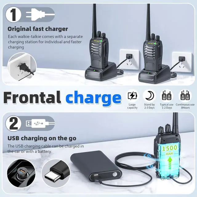 Alt view image 5 of 7 - KEHIPI (4-Pack) Walkie Talkies, Includes Original Headsets, Type-C Cable, USB Charging Dock, Features One-Click Pairing, Voice Noise Reduction, and Digital Encryption Communication Function (Black)