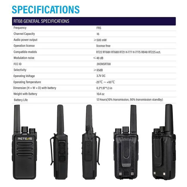 Alt view image 6 of 7 - KEHIPI RT68 Two-Way Radios Long Range, Walkie Talkies for Adults, 2 Way Radio with Earpiece, Walkie Talkie Rechargeable with Charging Base, for Manufacturing Restaurant Business School(10 Pack)