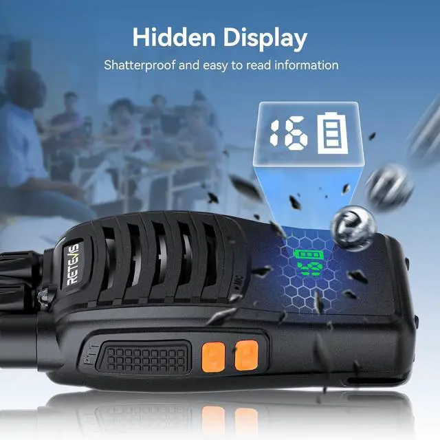 Alt view image 2 of 7 - KEHIPI H-777H Walkie Talkies with Earpiece,2 Way Radio Long Range, Hidden Screen,USB-C Charging,Emergency Alarm,Portable FRS Two-way Radios with Base Station for Consumer Services Healthcare(10 Pack)