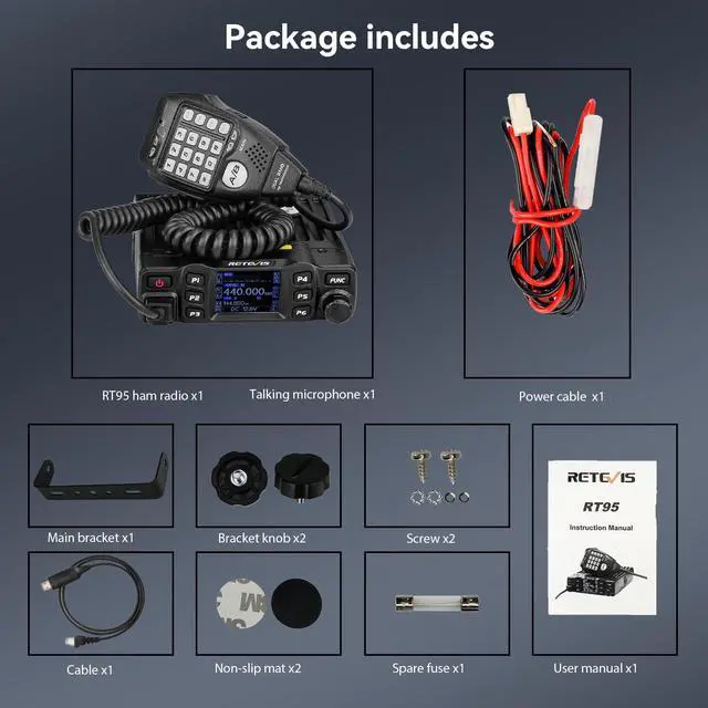 Alt view image 7 of 7 - KEHIPI RT95 Mobile Ham Radio, Dual Band Mobile Radio, Chirp, Dual Speaker, Rotatable LCD Display, 2m 70cm Ham Radio Base Station, Mobile Transceiver with Cable