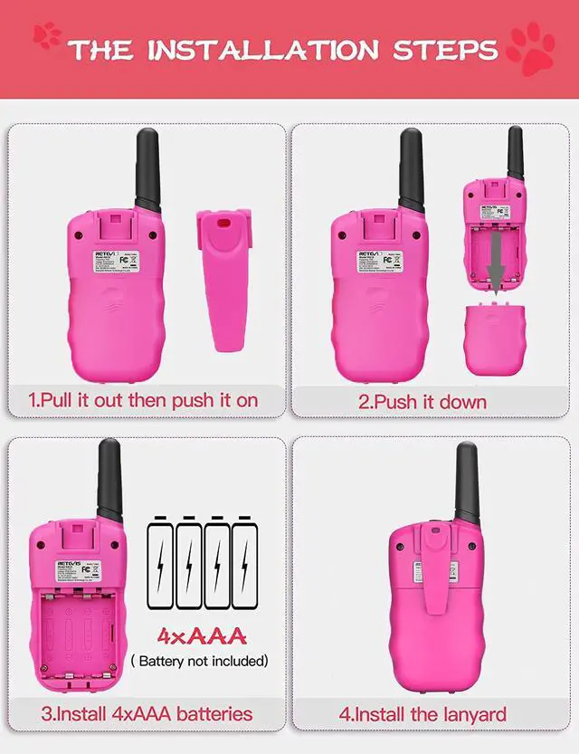 Alt view image 7 of 7 - KEHIPI RA18 Kids Walkie Talkies, Walkie Talkie Toys for 6-12 Year Old Girls Boys, 22 CH, Long Range, Built-in Flashlight, Girls Birthday Gifts,Outdoor Garden Camping Family Trip(Pink 2 Pack)