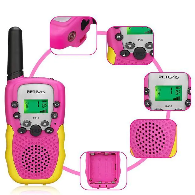 Alt view image 5 of 7 - KEHIPI RA18 Kids Walkie Talkies, Walkie Talkie Toys for 6-12 Year Old Girls Boys, 22 CH, Long Range, Built-in Flashlight, Girls Birthday Gifts,Outdoor Garden Camping Family Trip(Pink 2 Pack)