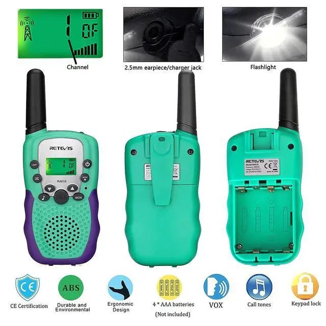 Alt view image 3 of 7 - KEHIPI RA18 Walkie Talkies for Kids, Toy Walkie Talkie with LCD 22 CH Flashlight Hands Free Holiday Toy for 6-12 Year Old Boys Girls, Christmas Birthday Gifts Skiing Camping(2 Pack, Green)