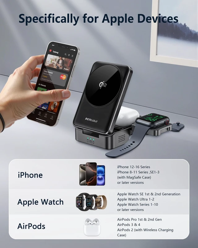 Alt view image 5 of 7 - KEHIPI Qi2 3 in 1 Wireless Charger for Apple Devices, Qi2 15W Magnetic Foldable Wireless Fast Charger for iPhone 17/16/15/14/13/12, Apple Watch and AirPods