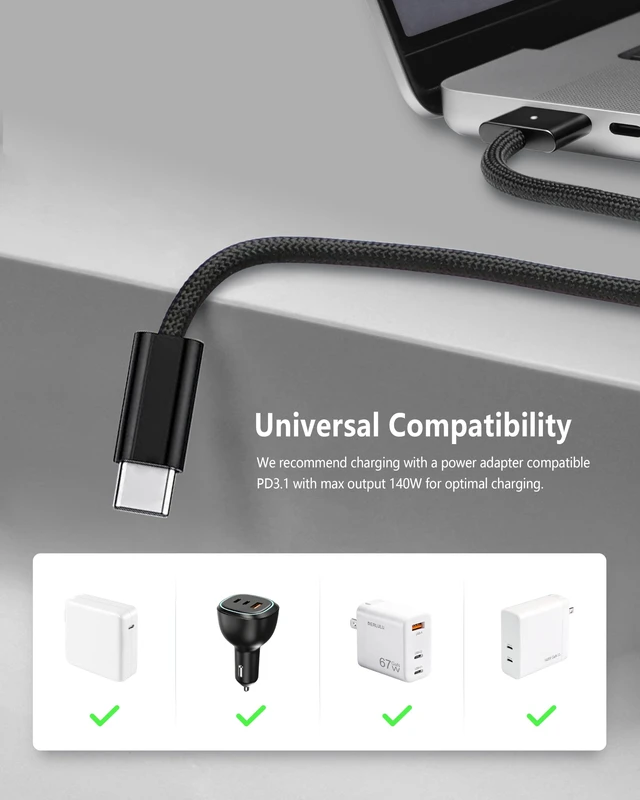 Alt view image 6 of 6 - KEHIPI Magnetic Charger Cable for MacBook Air & Pro, 6.6 ft, Black | USB-C to Magnetic Cable, Compatible with MacBook Air 13"/15" M2M5, for MacBook Pro 14"/16" 20212026