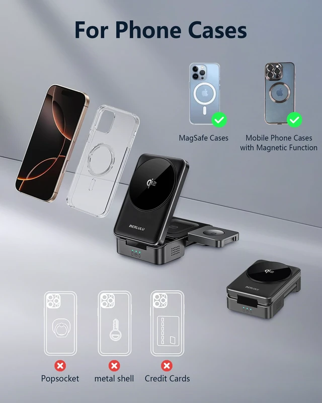 Alt view image 7 of 7 - KEHIPI Qi2 3 in 1 Wireless Charger for Apple Devices, Qi2 15W Magnetic Foldable Wireless Fast Charger for iPhone 17/16/15/14/13/12, Apple Watch and AirPods