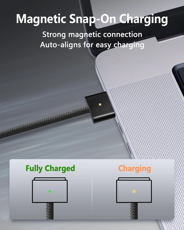 Alt view image 3 of 6 - KEHIPI Magnetic Charger Cable for MacBook Air & Pro, 6.6 ft, Black | USB-C to Magnetic Cable, Compatible with MacBook Air 13"/15" M2M5, for MacBook Pro 14"/16" 20212026