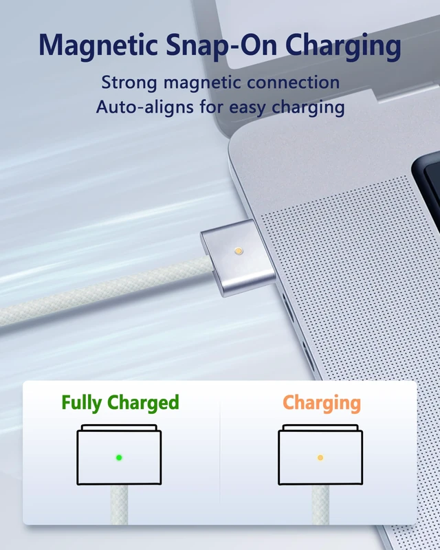 Alt view image 3 of 6 - KEHIPI Magnetic Charger Cable for MacBook Air & Pro, 6.6 ft, Silver | USB-C to Magnetic Cable, Compatible with MacBook Air 13"/15" M2M5, for MacBook Pro 14"/16" 20212026