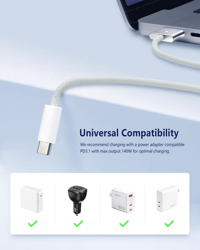 Alt view image 6 of 6 - KEHIPI Magnetic Charger Cable for MacBook Air & Pro, 6.6 ft, Silver | USB-C to Magnetic Cable, Compatible with MacBook Air 13"/15" M2M5, for MacBook Pro 14"/16" 20212026