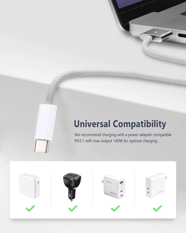 Alt view image 6 of 6 - KEHIPI Magnetic Charger Cable for MacBook Air & Pro, 6.6 ft, Space Gray | USB-C to Magnetic Cable, Compatible with MacBook Air 13"/15" M2M5, for MacBook Pro 14"/16" 20212026