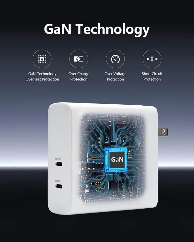 Alt view image 3 of 6 - 140W USB C Charger, KEHIPI GaN Fast Charger, 2-Port USB-C Compact Foldable Charger for Laptops, MacBook Air/Pro, iPad, iPhone 17/16/15 Pro, Galaxy S24/S23, AirPods, and More