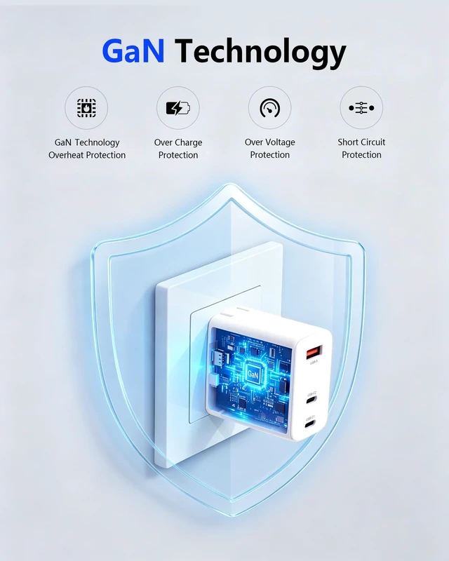 Alt view image 4 of 7 - 67W USB C Charger Block, 3-Port GaN Fast Charger | 2C1A, for MacBook Air/Pro, iPhone 17/16, iPad Pro, USB-C Laptop, Compact Wall Charger Power Adapter