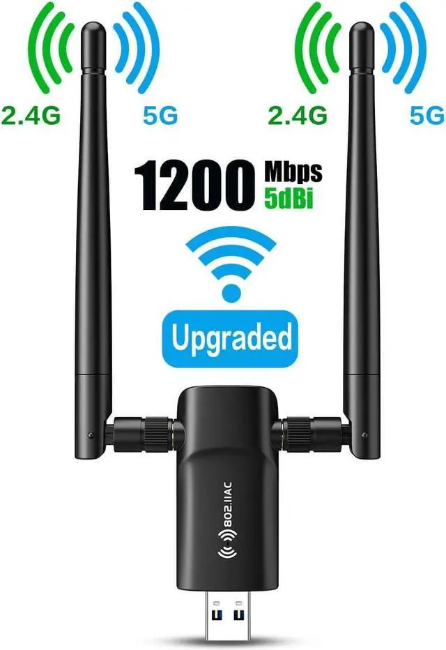 Alt view image 2 of 6 - KEHIPI Wireless USB WiFi Adapter PC - Nineplus 1200Mbps Dual 5Dbi Antennas 5G/2.4G WiFi Adapter for Desktop PC Laptop Windows11/10/8/7/Vista/XP, Wireless Adapter for Desktop Computer Network Adapters